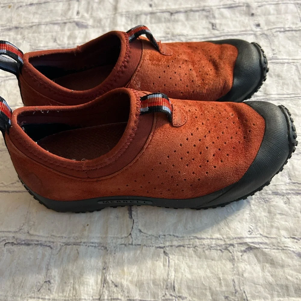MERRELL IMPROV MOC RUST SUEDE PULLON BLACK EDGE GIRLS SHOES SIZE 3.5